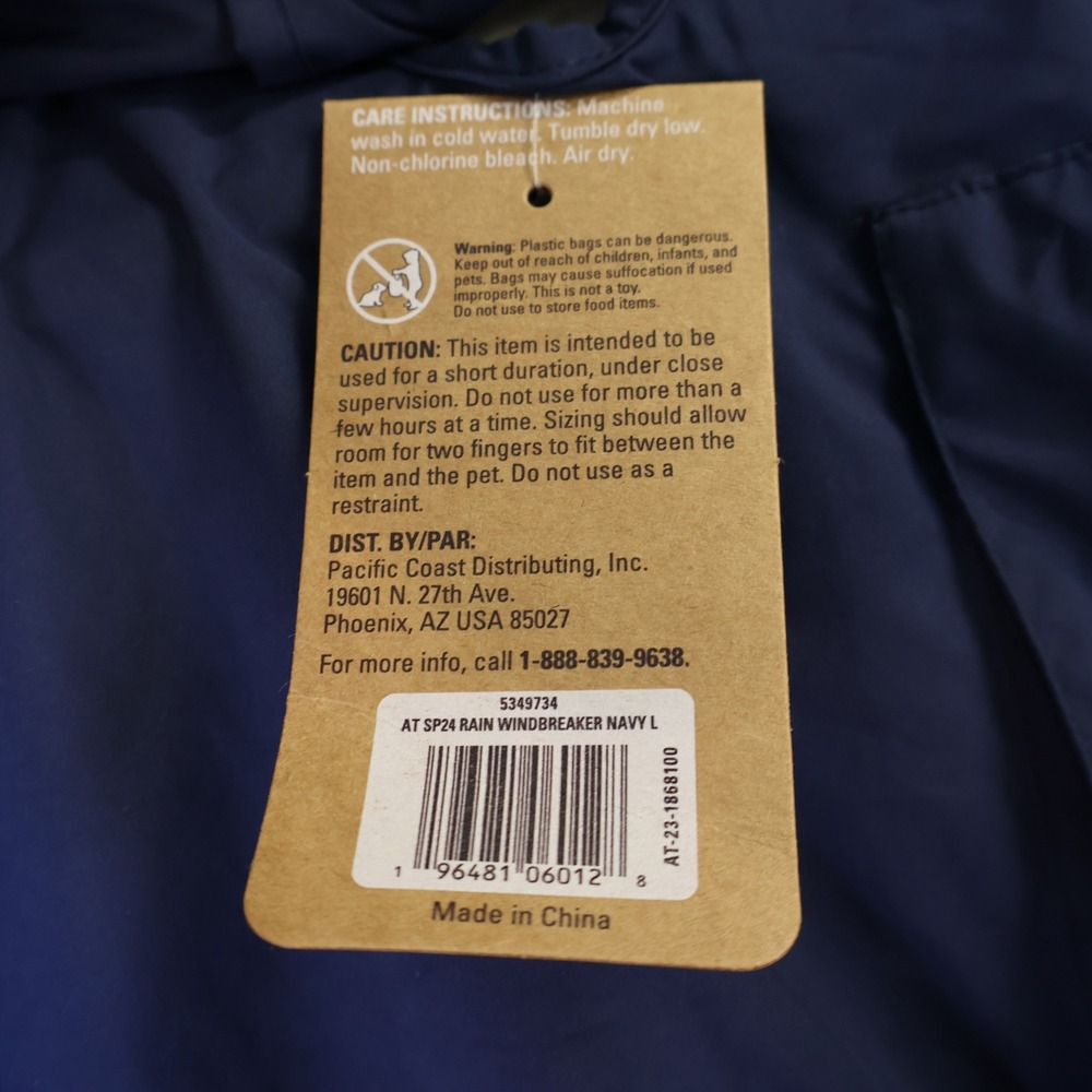 Arcadia Trail Dog Lrg Waterproof Windbreaker Navy Blue Hooded Mesh Lined Jacket - Picture 6 of 8